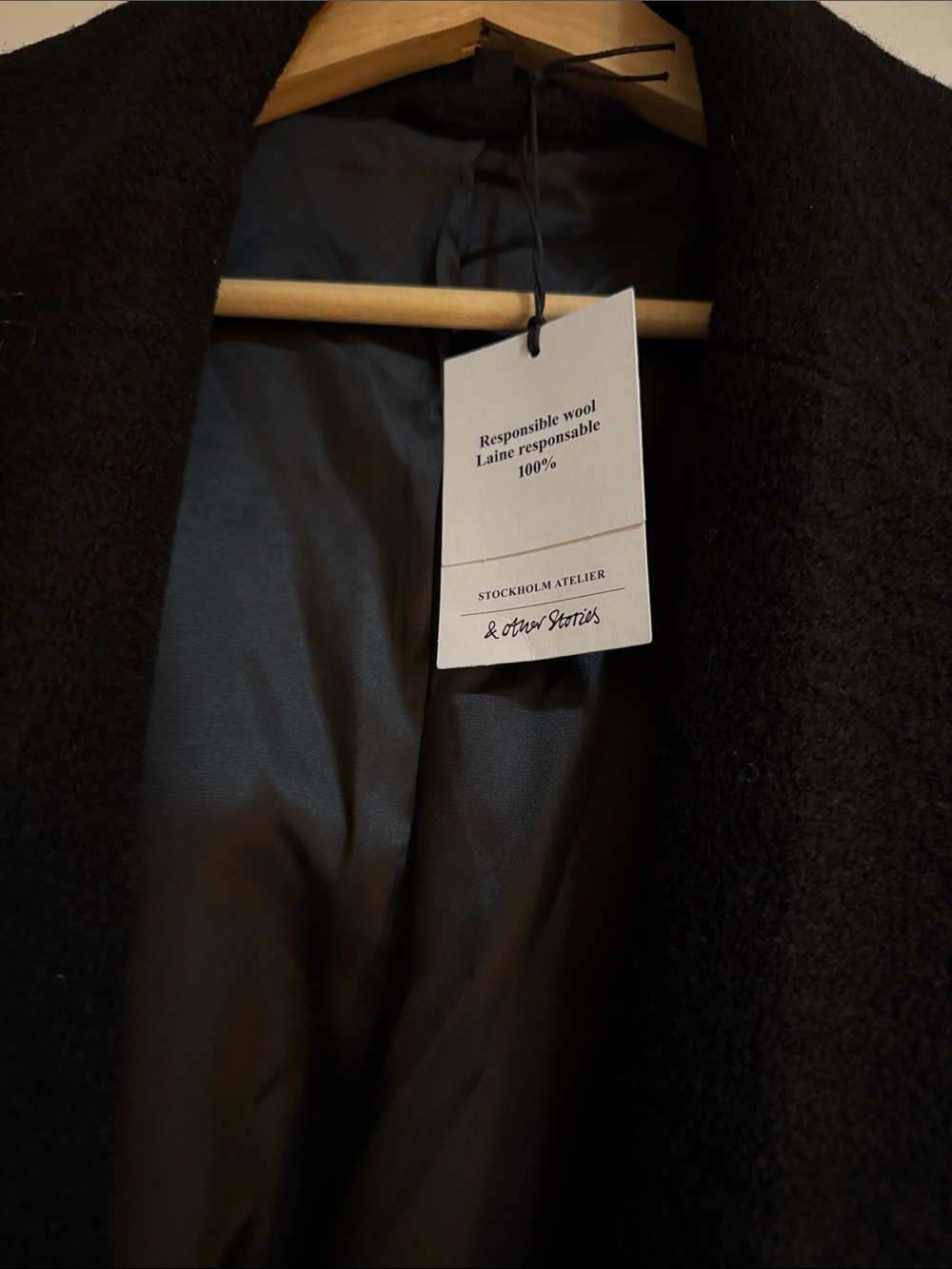 & Other Stories Black Double-Breasted Wool Trench Coat - Picture 2 of 4